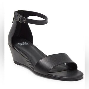 Eileen Fisher Mara Sandal Wedge Black Leather Ankle Strap Back Zip Size 6